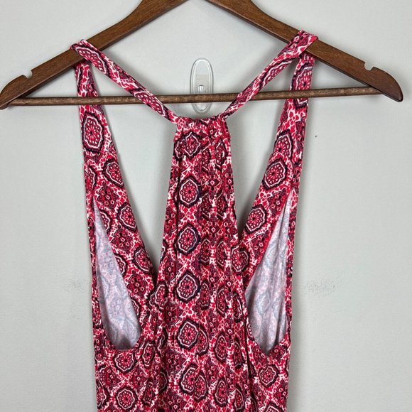 Lucky Brand Maxi Dress Small Red Geometric Boho V-Neck Side Slit Sleeveless - Picture 6 of 12